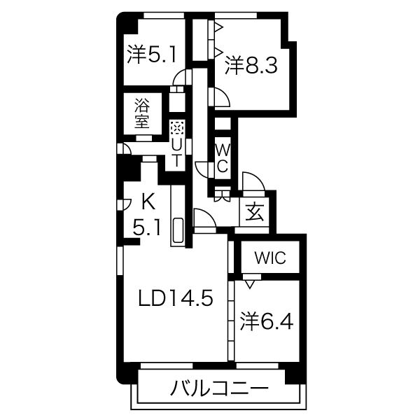 札幌市中央区南十九条西のマンションの間取り