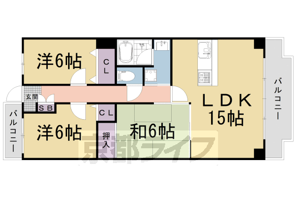 京都市右京区常盤山下町のマンションの間取り