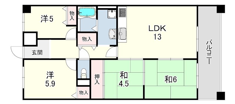 阪神本線 出屋敷駅 徒歩1分 12階建 築37年の間取り写真