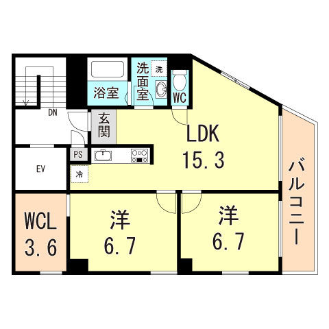 神戸市灘区水道筋のマンションの間取り