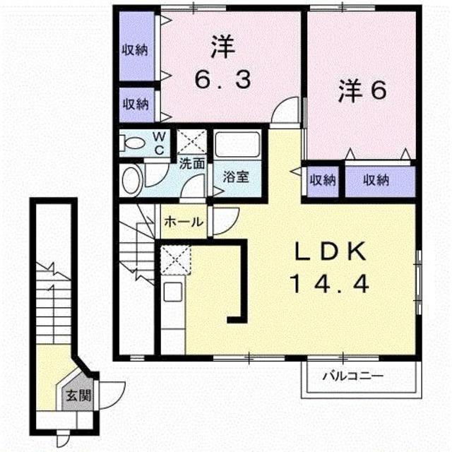 松山市福角町のアパートの間取り