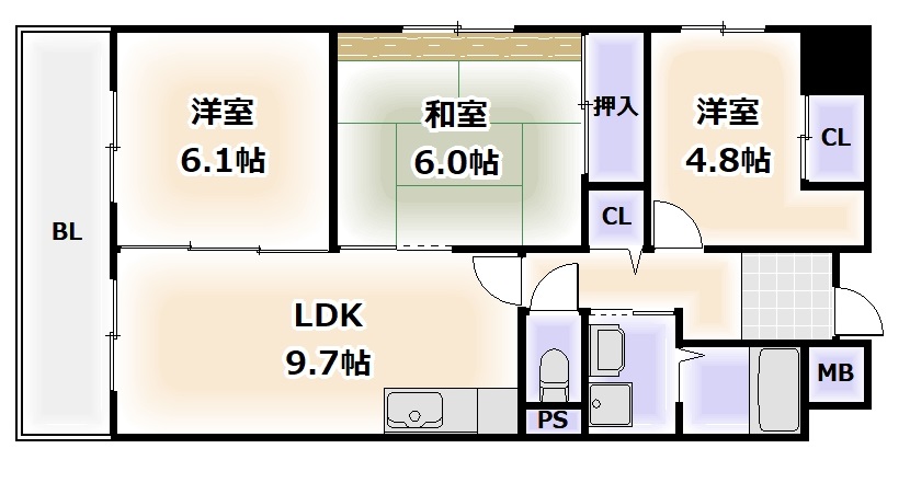 大阪市浪速区立葉のマンションの間取り