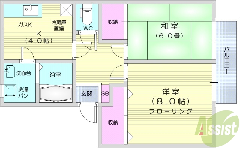 仙台市青葉区上愛子のアパートの間取り