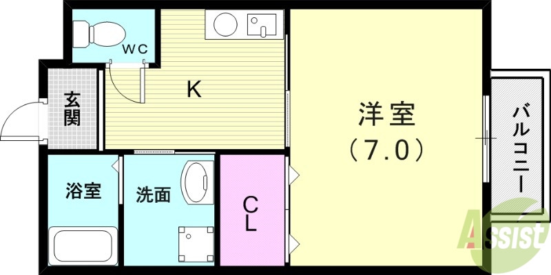 神戸市須磨区須磨浦通のアパートの間取り