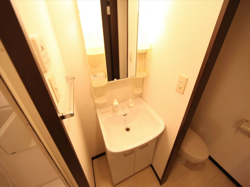 洗面設備　脱衣所　独立洗面台（シャンプードレッサー付）収納スペース有