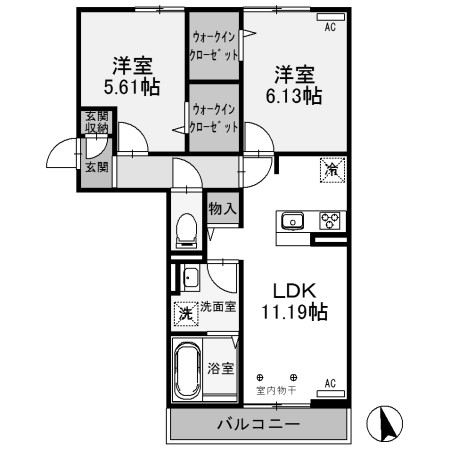 深谷市国済寺のアパートの間取り