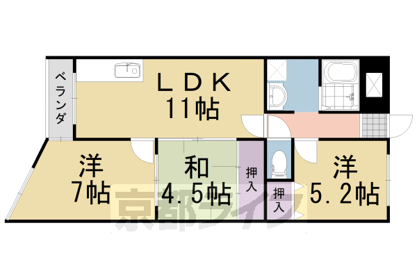 向日市上植野町のマンションの間取り