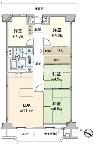 岡山市中区浜のマンションの間取り