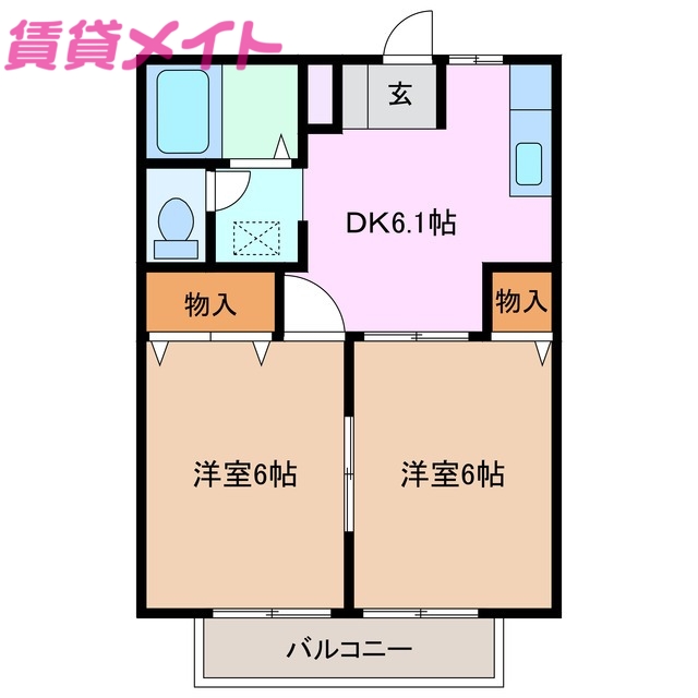 津市白塚町のアパートの間取り