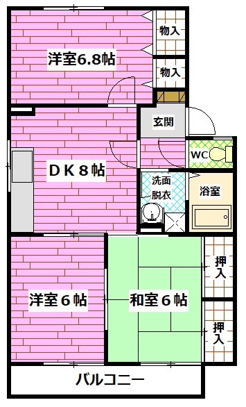 広島市安佐南区緑井のアパートの間取り