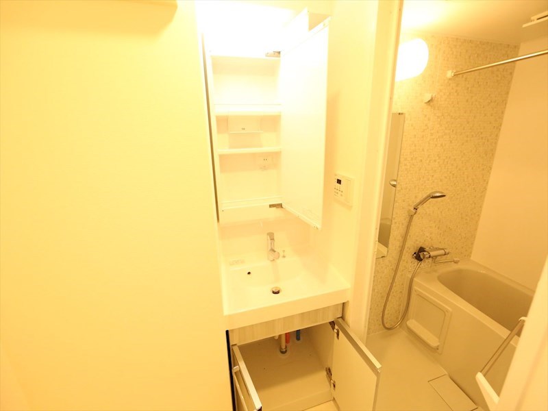 洗面設備　脱衣所　独立洗面台（シャンプードレッサー付）収納スペース有