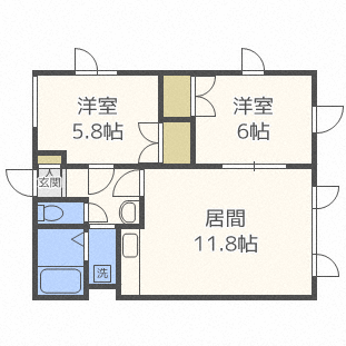 札幌市手稲区西宮の沢三条のアパートの間取り