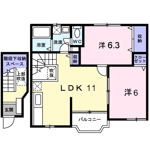 橿原市東坊城町のアパートの間取り