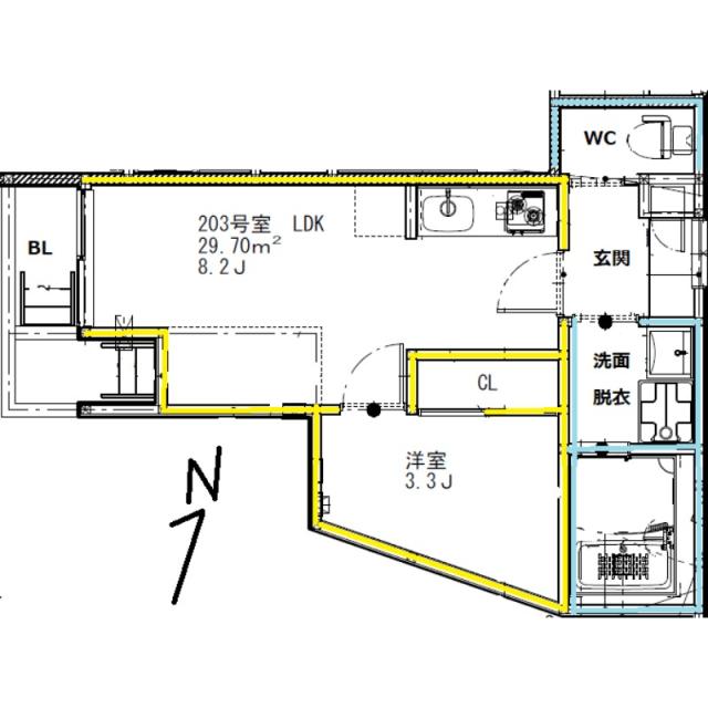 【熊本市中央区本山のアパートの間取り】