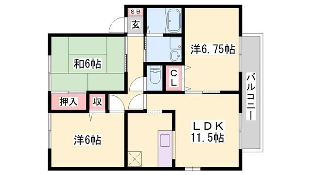 小野市黒川町のアパートの間取り