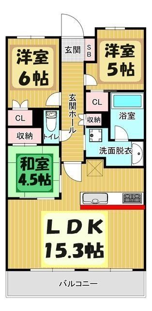 Ｄ’グラフォートレイクタウン３棟Ｅ館の間取り