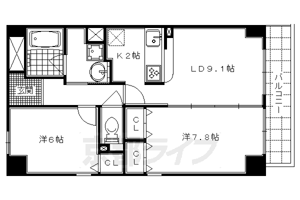 京都市上京区大猪熊町のマンションの間取り