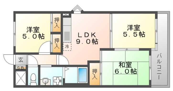 大阪市東淀川区瑞光のマンションの間取り