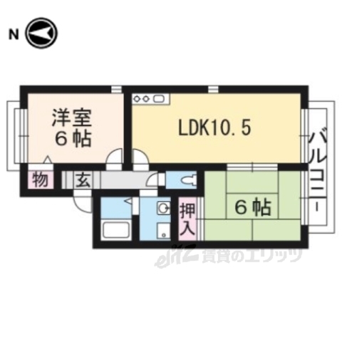 京都市左京区岩倉村松町のアパートの間取り