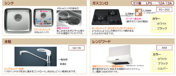 キッチン　色についてはお部屋により仕様が異なります