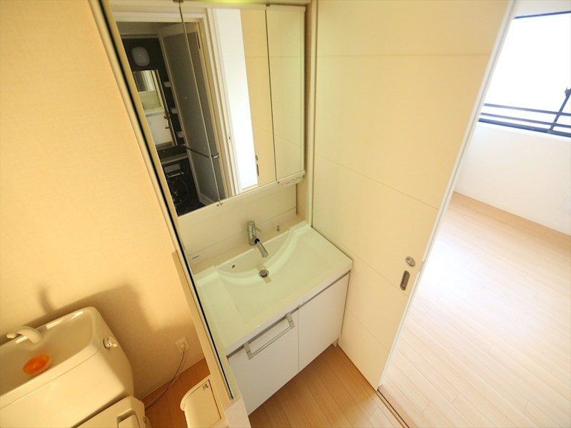 洗面設備　脱衣所　独立洗面台（シャンプードレッサー付）収納スペース有