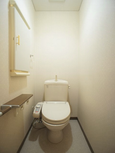 トイレ　温水洗浄暖房便座、収納棚付きです。