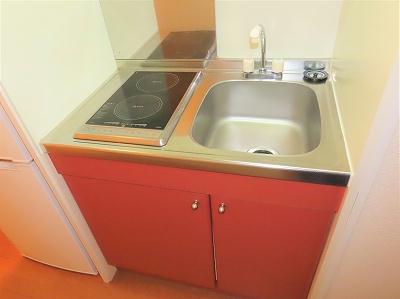 キッチン　2口の電気コンロまたはIHコンロとなります