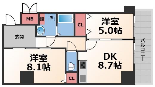 近鉄大阪線 布施駅 徒歩3分 14階建 築1年の間取り写真