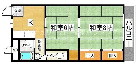 大阪市鶴見区中茶屋のマンションの間取り