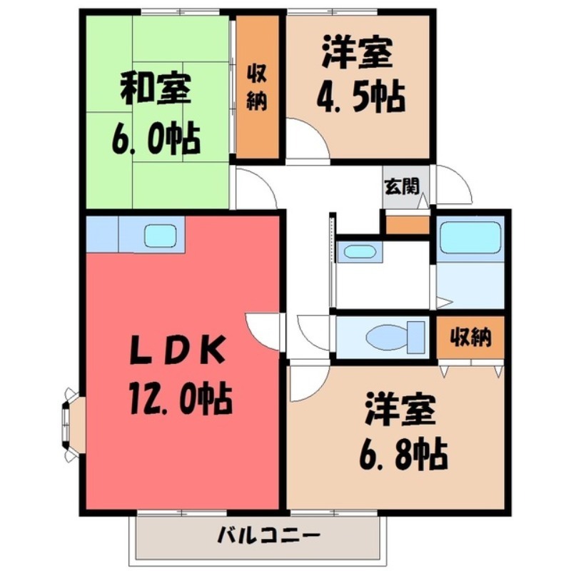 サンプレイスジョウナン Eの間取り