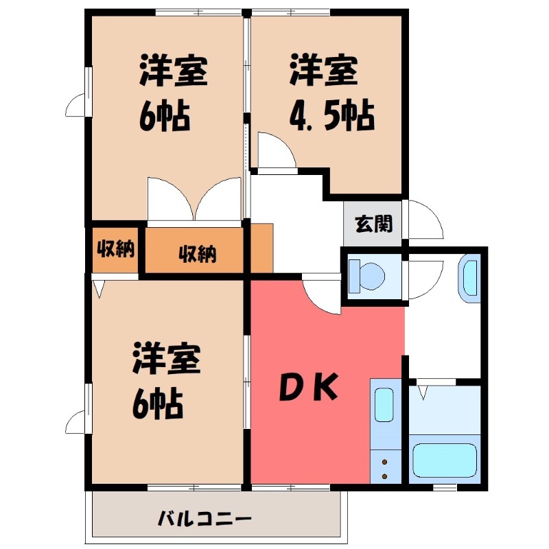 伊勢崎市田中島町のアパートの間取り