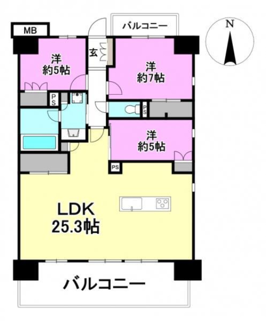 松山市三番町のマンションの間取り