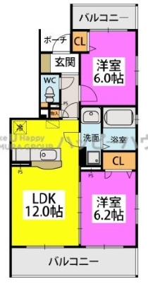 大野城市畑ケ坂のマンションの間取り