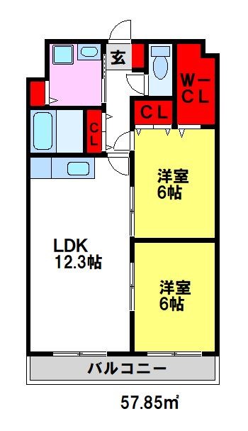 筑紫野市二日市北のマンションの間取り