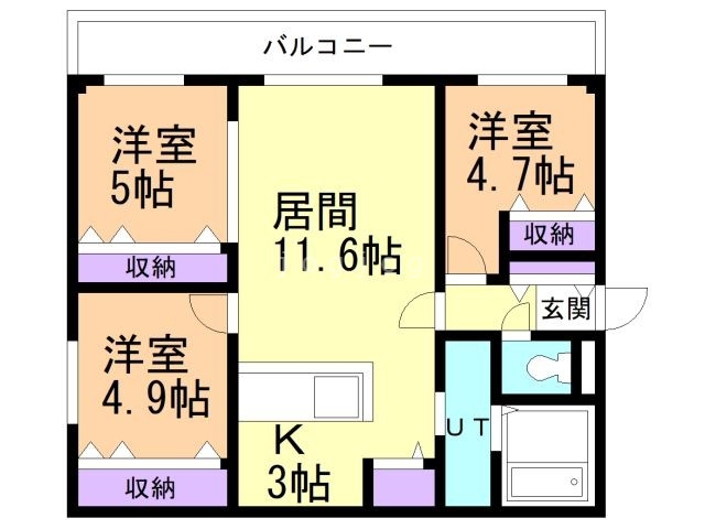 札幌市手稲区手稲本町三条のマンションの間取り