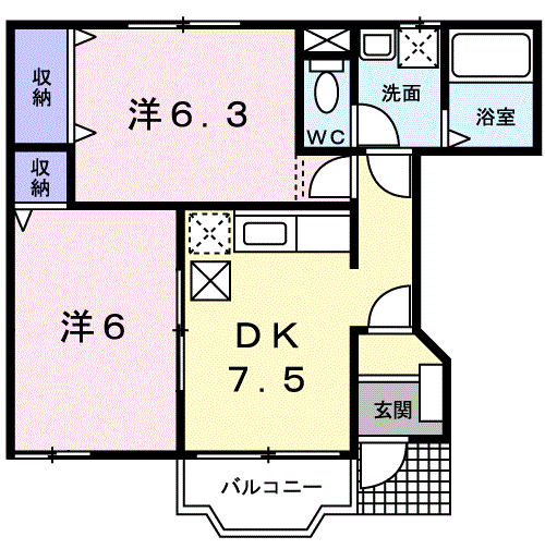 玉野市田井のアパートの間取り