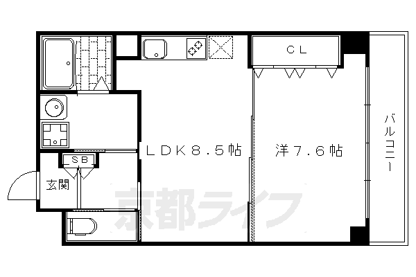 京都市左京区下鴨高木町のマンションの間取り