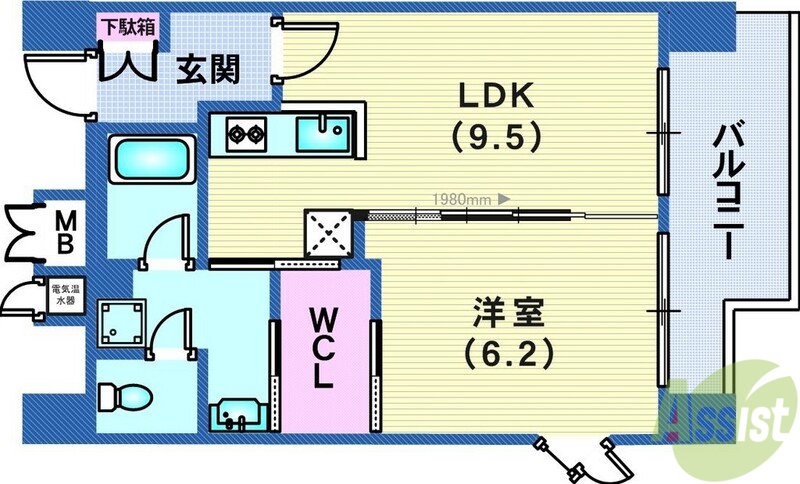 神戸市中央区北本町通のマンションの間取り