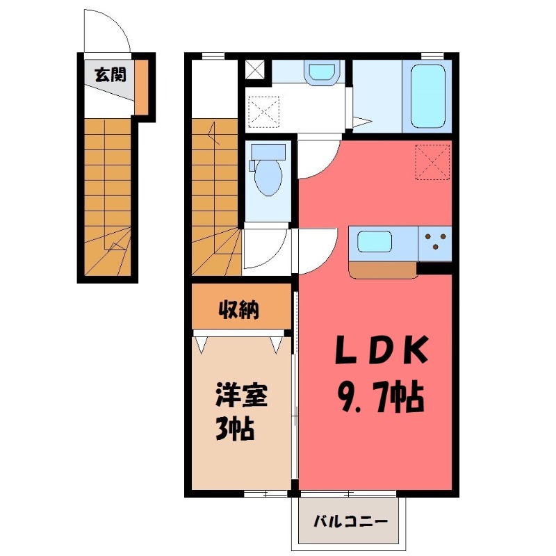 ＪＲ宇都宮線 古河駅 バス乗車時間：39分 最寄りバス停で下車 徒歩1分 2階建 築11年の間取り写真