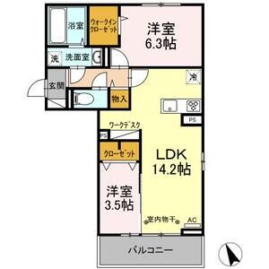 甲府市住吉のアパートの間取り