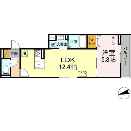 Ｄ－ｒｏｏｍ弁天３丁目　Ｂの間取り