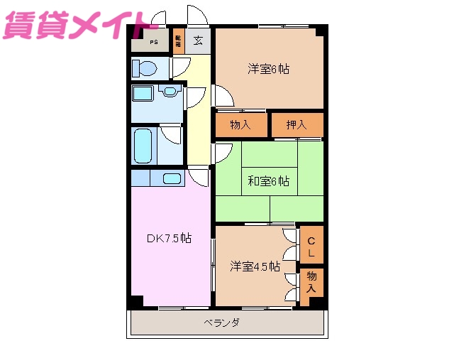 四日市市大矢知町のマンションの間取り