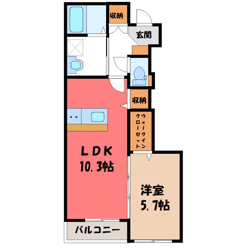 宇都宮市兵庫塚のアパートの間取り