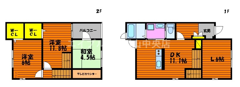 岡山市中区円山のアパートの間取り