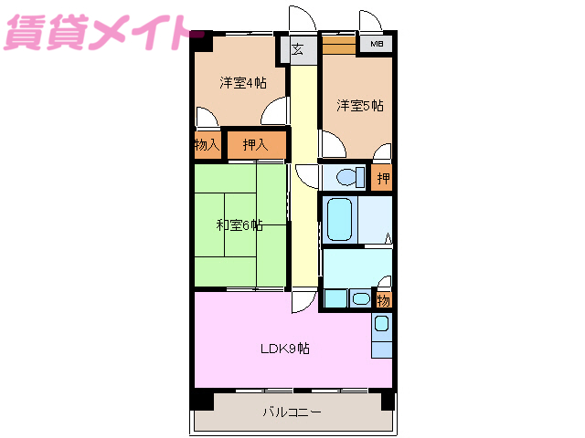 いなべ市員弁町笠田新田のマンションの間取り