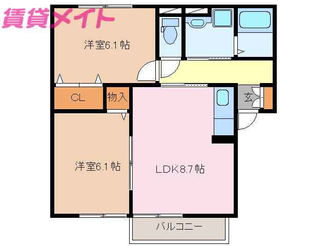 度会郡玉城町勝田のアパートの間取り