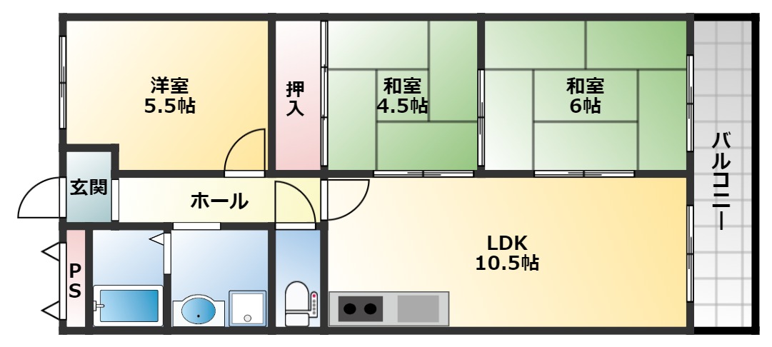 地下鉄谷町線 喜連瓜破駅 徒歩12分 6階建 築43年の間取り写真