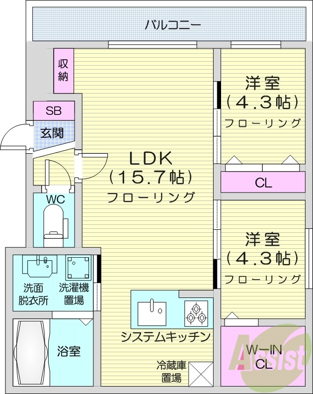 札幌市中央区北十六条西のマンションの間取り