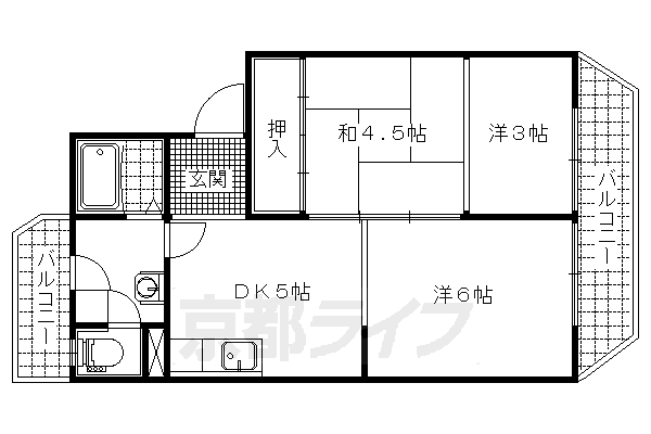 京都市山科区西野山階町のマンションの間取り