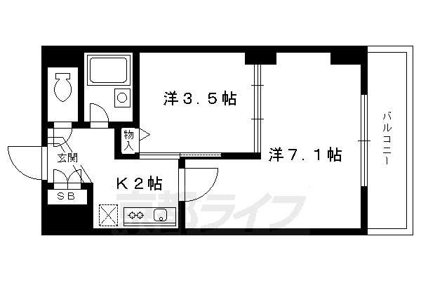 京都市北区衣笠東開キ町のマンションの間取り